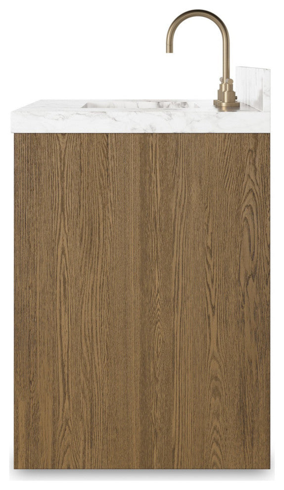 Anthem Single Vanity 36", Carrara Marble, Washed Natural, Brushed Brass