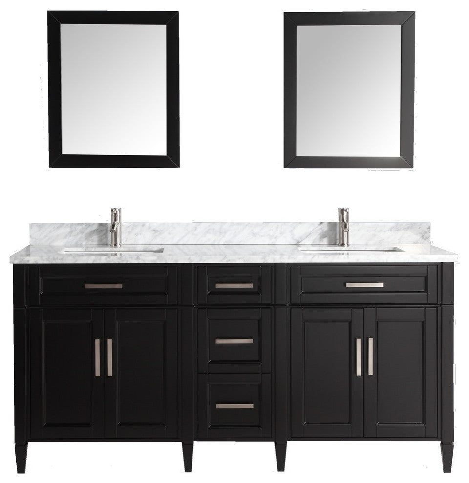 Vanity Set With Carrara Marble Top, 72", Espresso