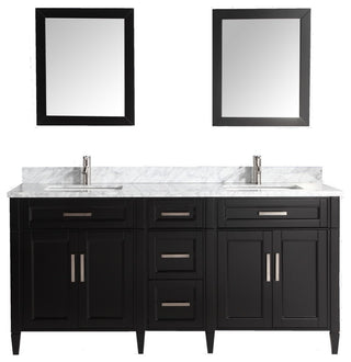 Vanity Set With Carrara Marble Top, 72", Espresso