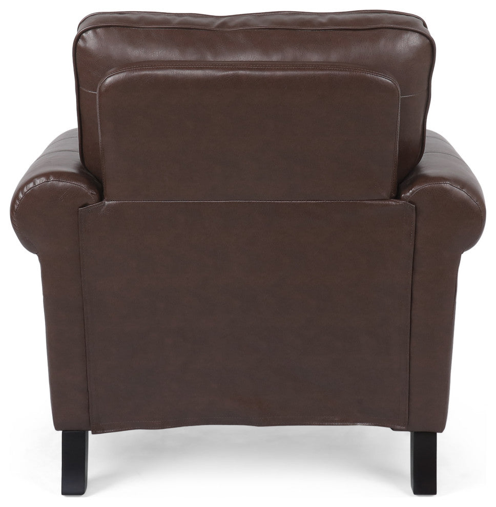 Burkehaven Contemporary Faux Leather Club Chair With Nailhead Trim, Dark Brown