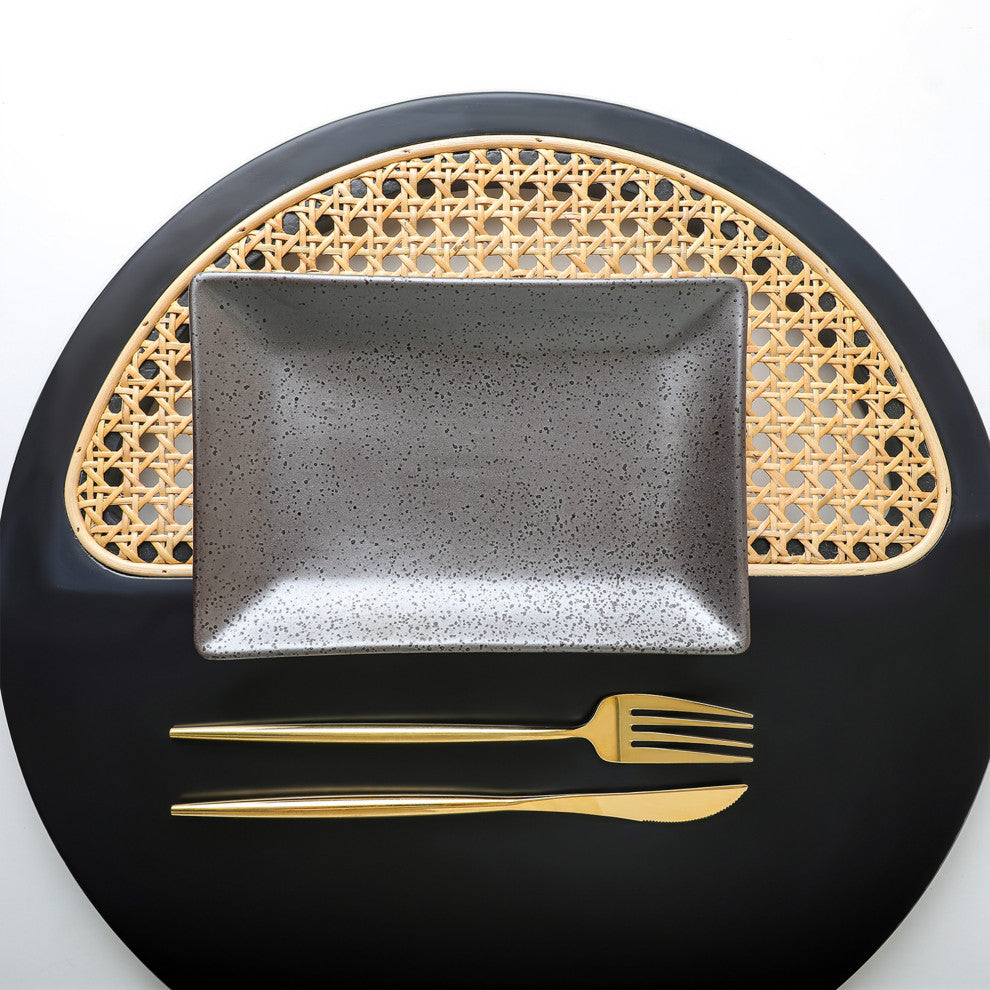 3-Piece Stone Lain Valencia Porcelain Serving Plate Set, Metallic Gray