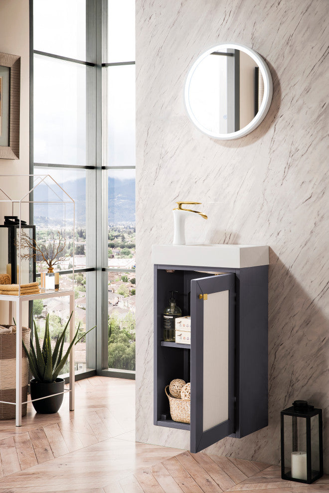 Chianti 16" Vanity, Mineral Gray, White Glossy Resin Countertop