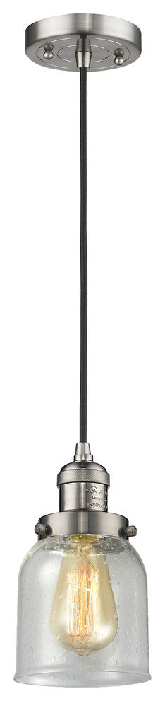 1-Light Small Bell 5" Pendant, Brushed Satin Nickel, Glass: Seedy