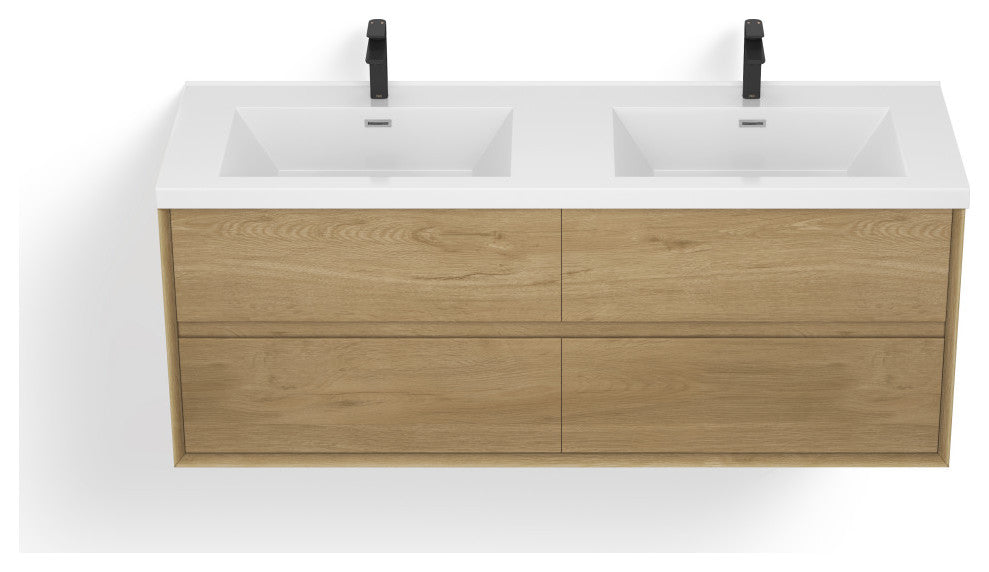 The Daria Bathroom Vanity, White Oak, 60", Double Sink, Wall Mount