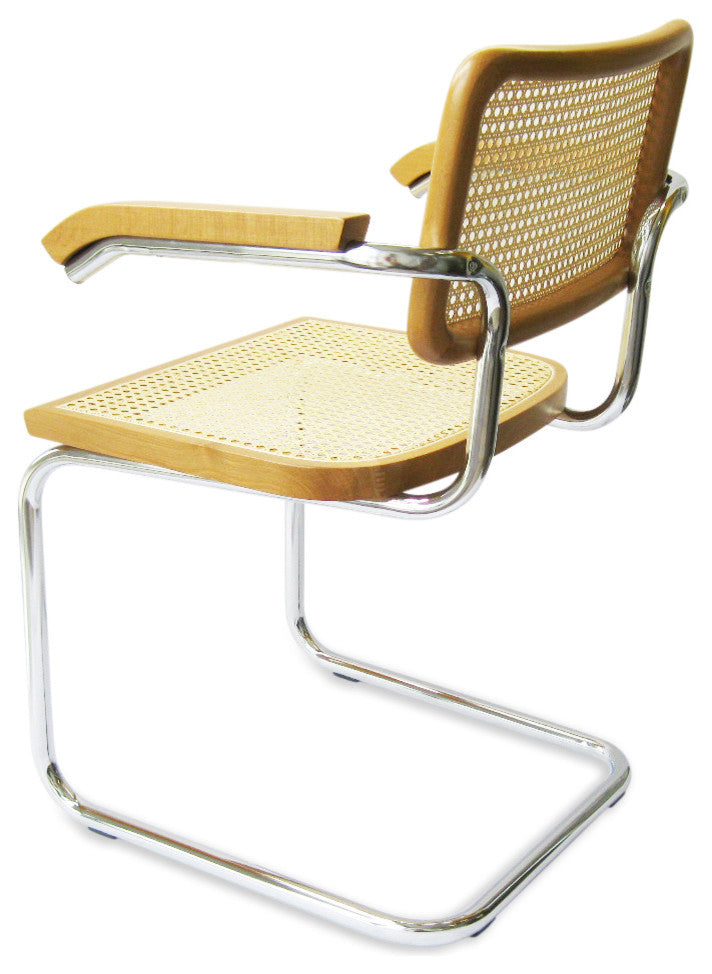 Marcel Breuer Cane Chrome Arm Chair, Honey Oak
