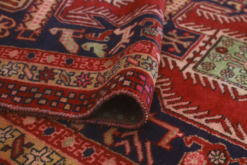 Fine Vintage Distressed Ervin Red/Navy Runner, 3'5x9'8