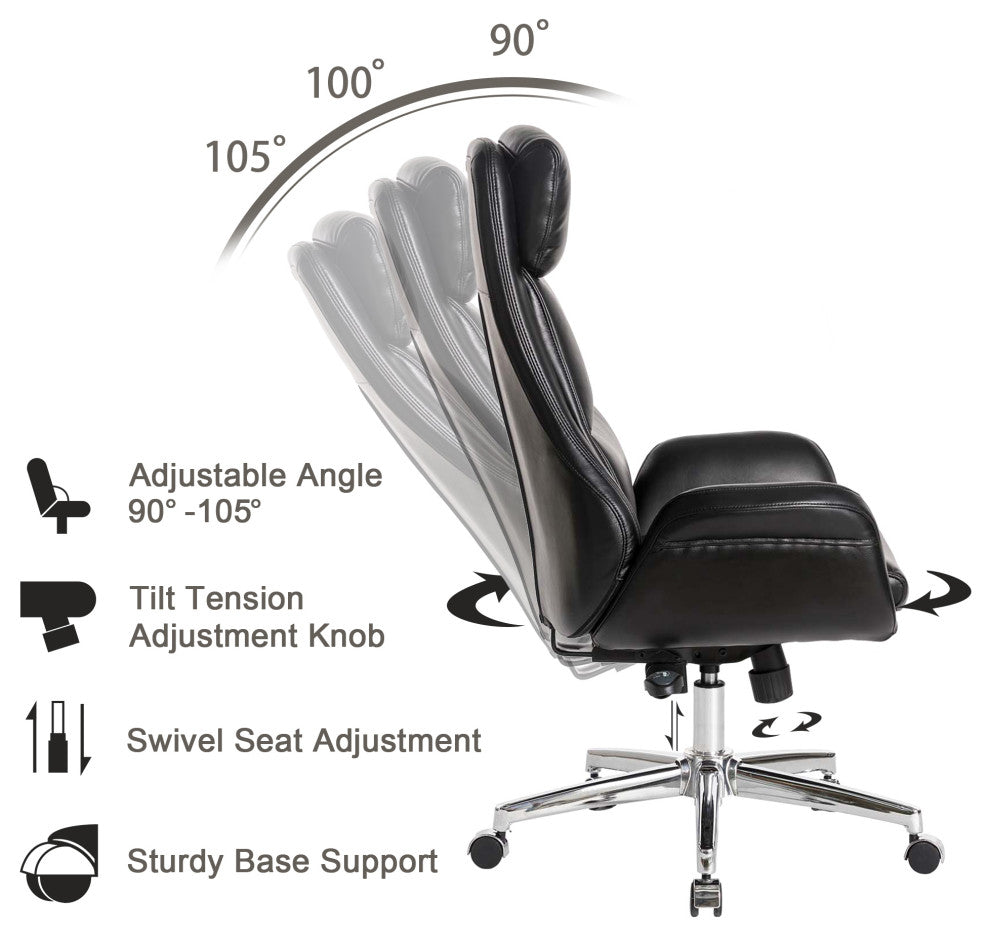 Mid-Century Modern Air Leatherette Adjustable Swivel High Back Office, Black