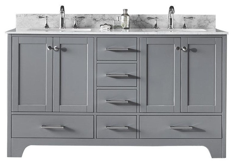 60" Double Sink Bathroom Vanity With Carrara Marble Top