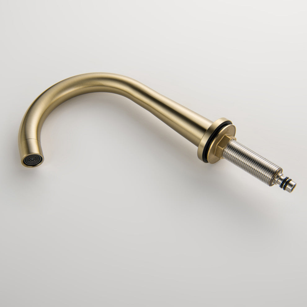 Deck Mounted Dual Handles High-Arc Widespread Bathroom Faucet, Brushed Gold