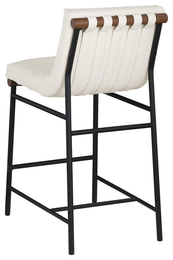 Burke Counter Stool, Cream, Vegan Leather, Walnut Veneer Metal Dowel