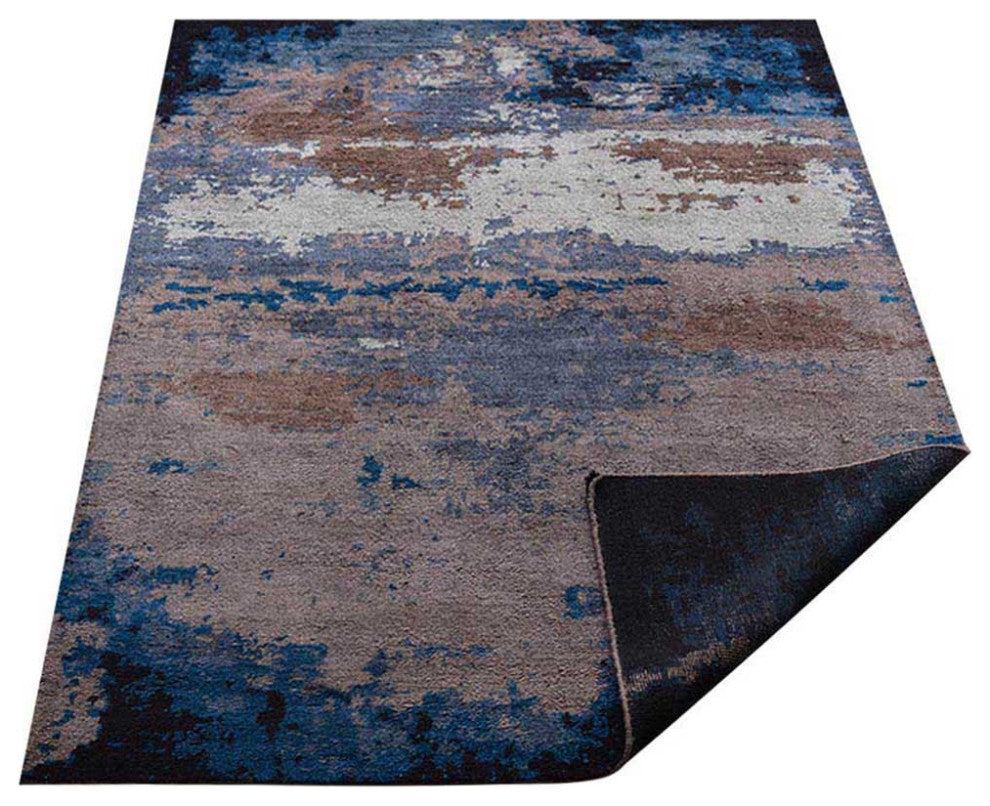 Hand Knotted Silk Area Rug Abstract Multicolor