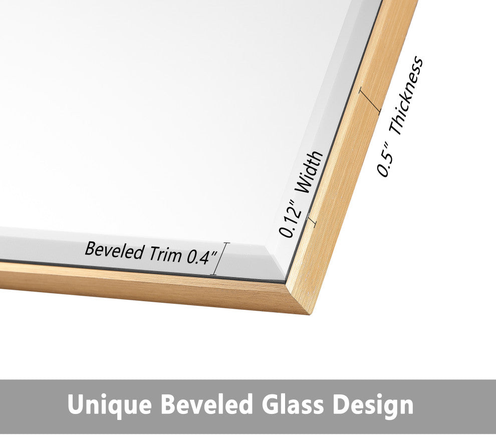 Metal Framed Rectangle Beveled Edge Wall Mirror Bathroom Vanity Mirror, Gold, 24"x40"