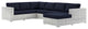 Lounge Sectional Sofa Chair Set, Rattan, Wicker, Gray Blue Navy, Outdoor