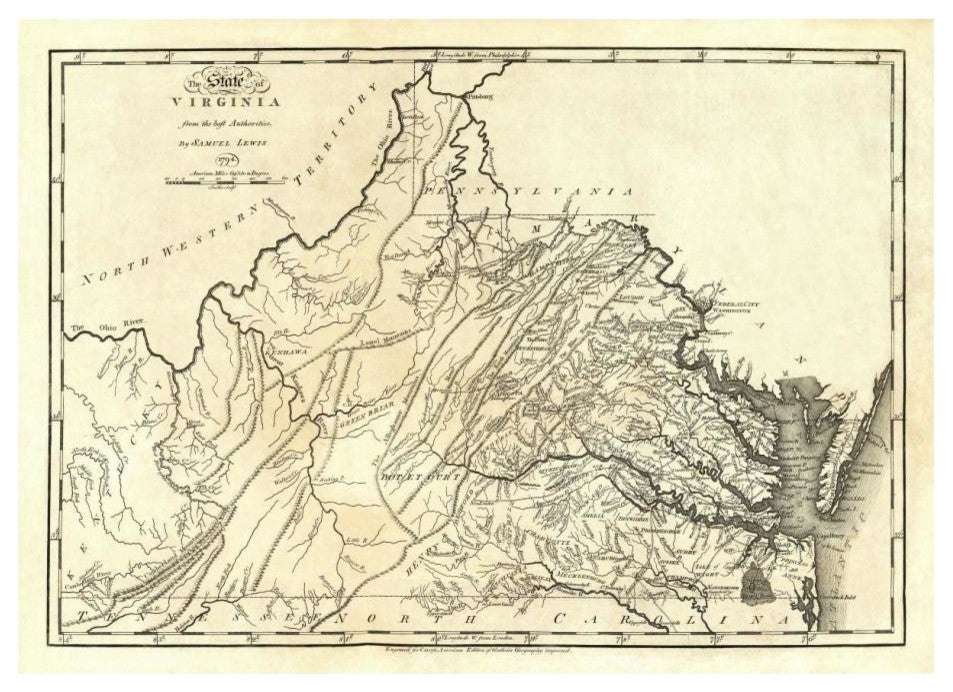 "State of Virginia, 1795" Digital Paper Print by Mathew Carey, 24"x18"