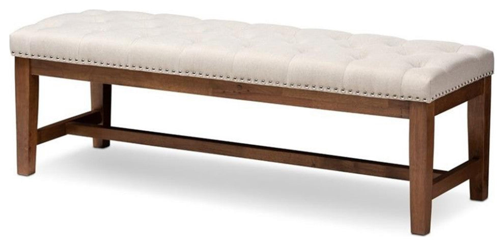 Ainsley Light Beige Upholstered Walnut Solid Rubberwood Bench