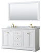 60"DBL Bath Vanity White, Carrara Countertop, Sinks, 58" Mirror, Gold Trim
