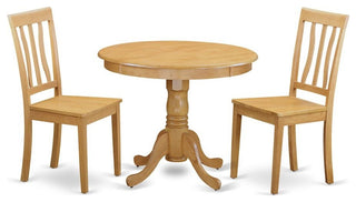 3-Piece Kitchen Table Set, Round Table and 2 Dining Chairs, Oak