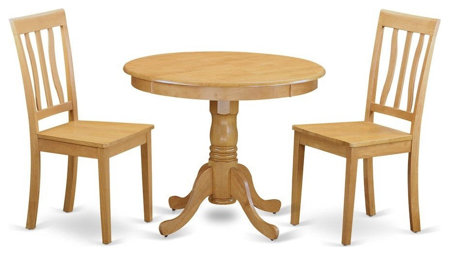 3-Piece Kitchen Table Set, Round Table and 2 Dining Chairs, Oak