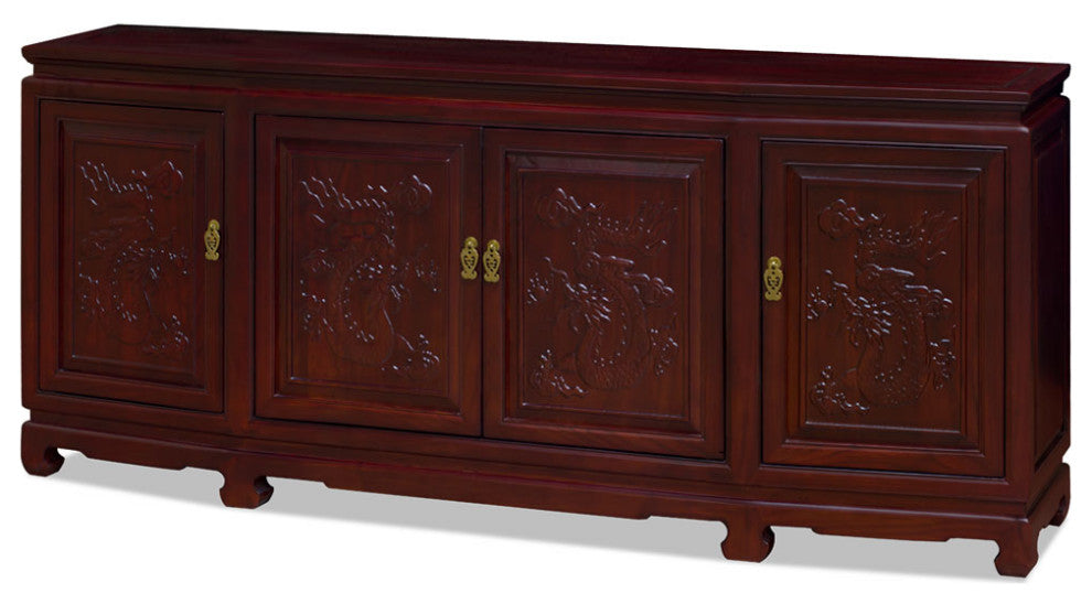 Dark Cherry Elmwood Dragon Carving Oriental Sideboard