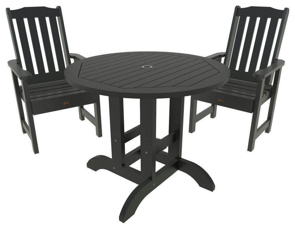 Springville 3-Piece Round Dining Set, Weathered Acorn, Black