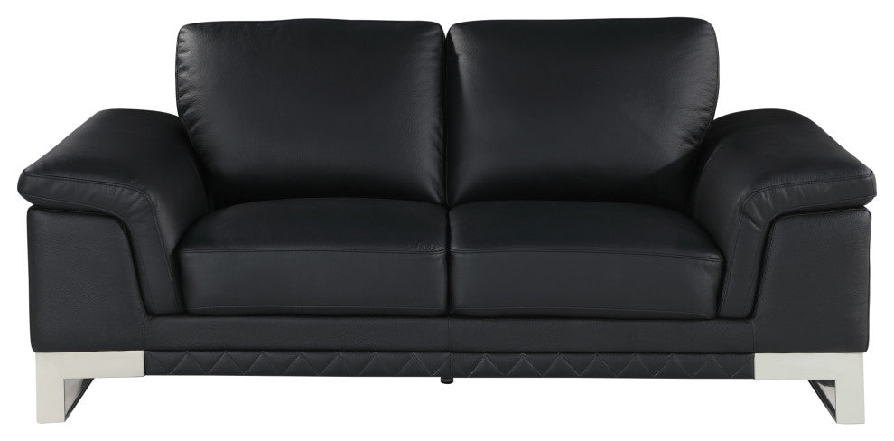 2-Piece Indoor Black Italian Leather Five Person Seating Set