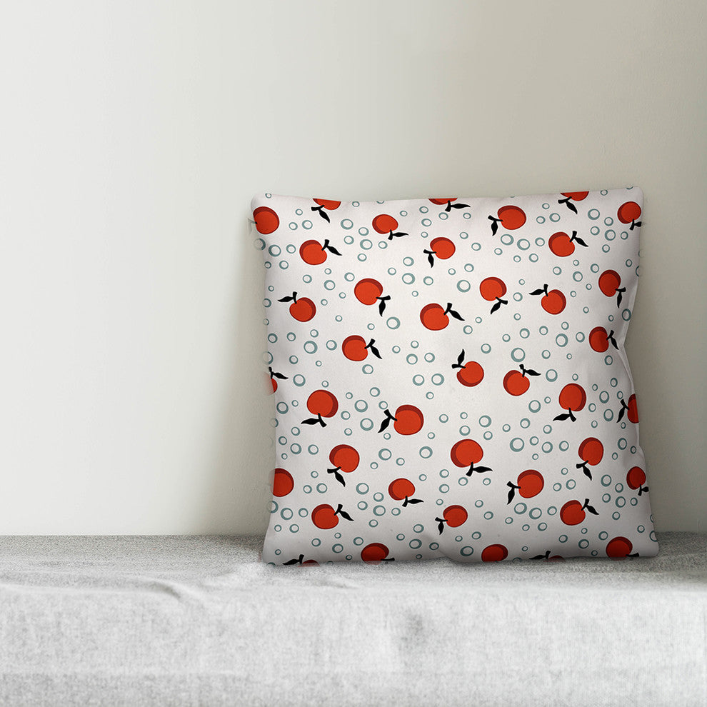 Whimsical Cherry Pattern, Red Throw Pillow, 16"x16"