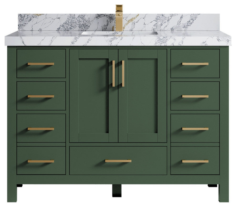 Malibu 48 Single Sink Bath Vanity in Lafayette Green 2" Calacatta Poanazzo