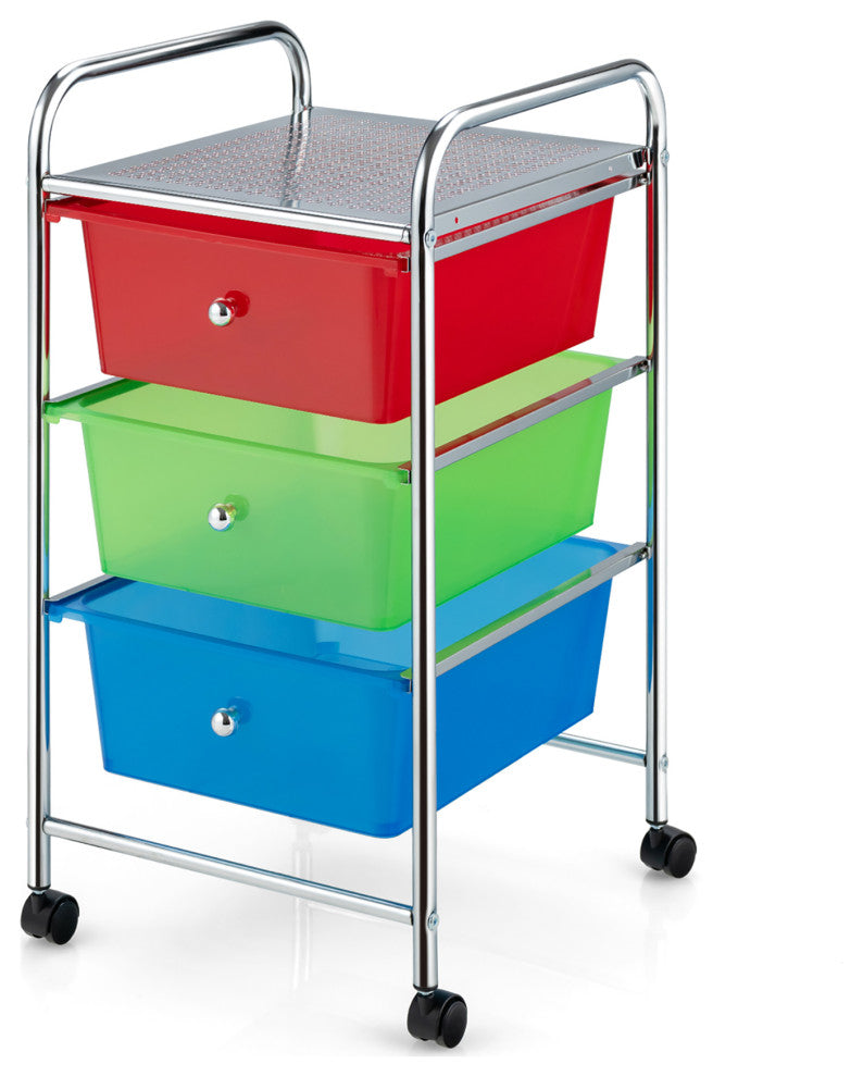 3-Drawer Cart Storage Bin Organizer Rolling w/Plastic Drawers  Rainbow