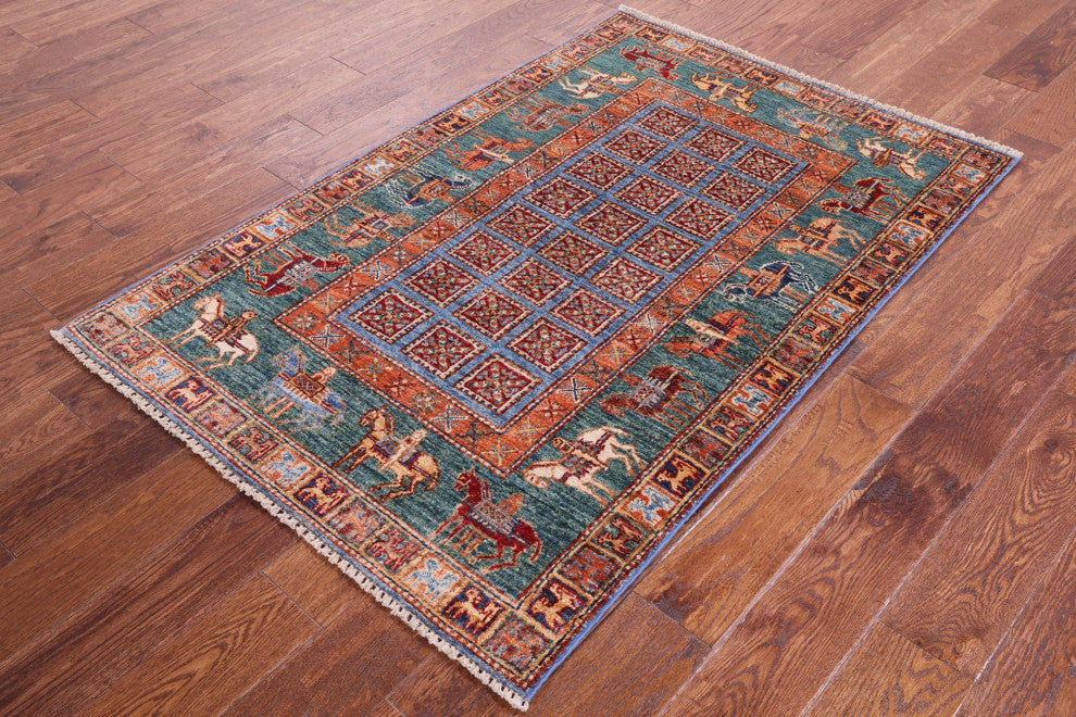 Antiqued Pazyryk Historical Design Hand-Knotted Rug 3' 3" X 4' 11" Q11113