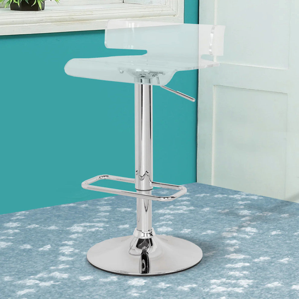 Benzara BM157348 Smart Looking Adjustable Bar Stool With Swivel, Clear & Chrome