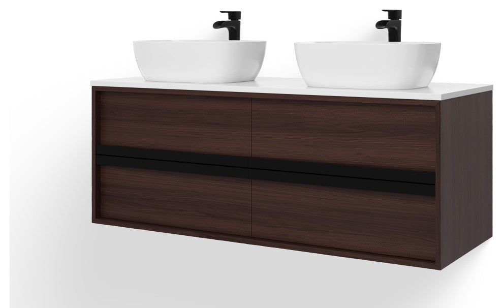 The Hammel Bathroom Vanity, Walnut, 55", Single Sink, Wall Mount