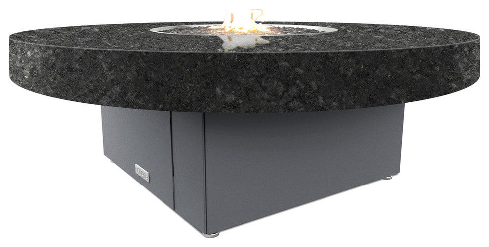 Circular Fire Pit Table, 48 D, Natural Gas, Black Pearl Top, Gray