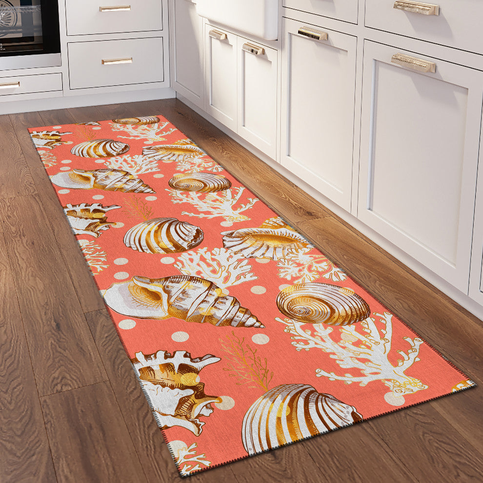 Indoor/Outdoor Seabreeze SZ6 Salmon Machine Washable 2'3" x 7'6" Runner Rug
