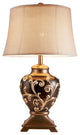 Benzara BM240299 Table Lamp With Filigree Accent Base and Fabric Shade, Brown