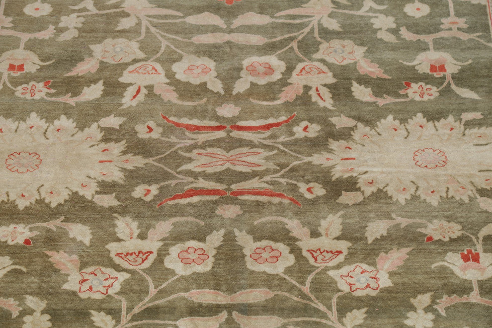Vegetable Dye Traditional Area Rug Oriental Turkish Hand-Knotted, Green, 9 X 12