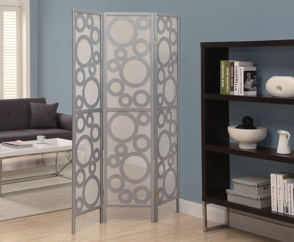 Folding Screen - 3 Panel / Silver " Bubble Design