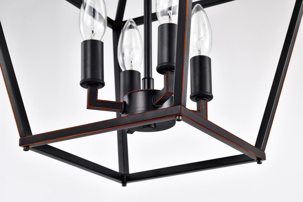 4-Light Oil Rubbed Bronze Lantern Pendant Chandelier 12 in.