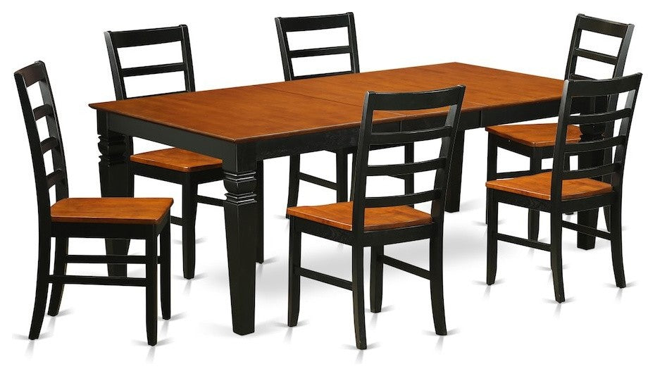 7-Piece Dinette Set With a Dining Table and 6 Kitchen Chairs, Black and Cherry