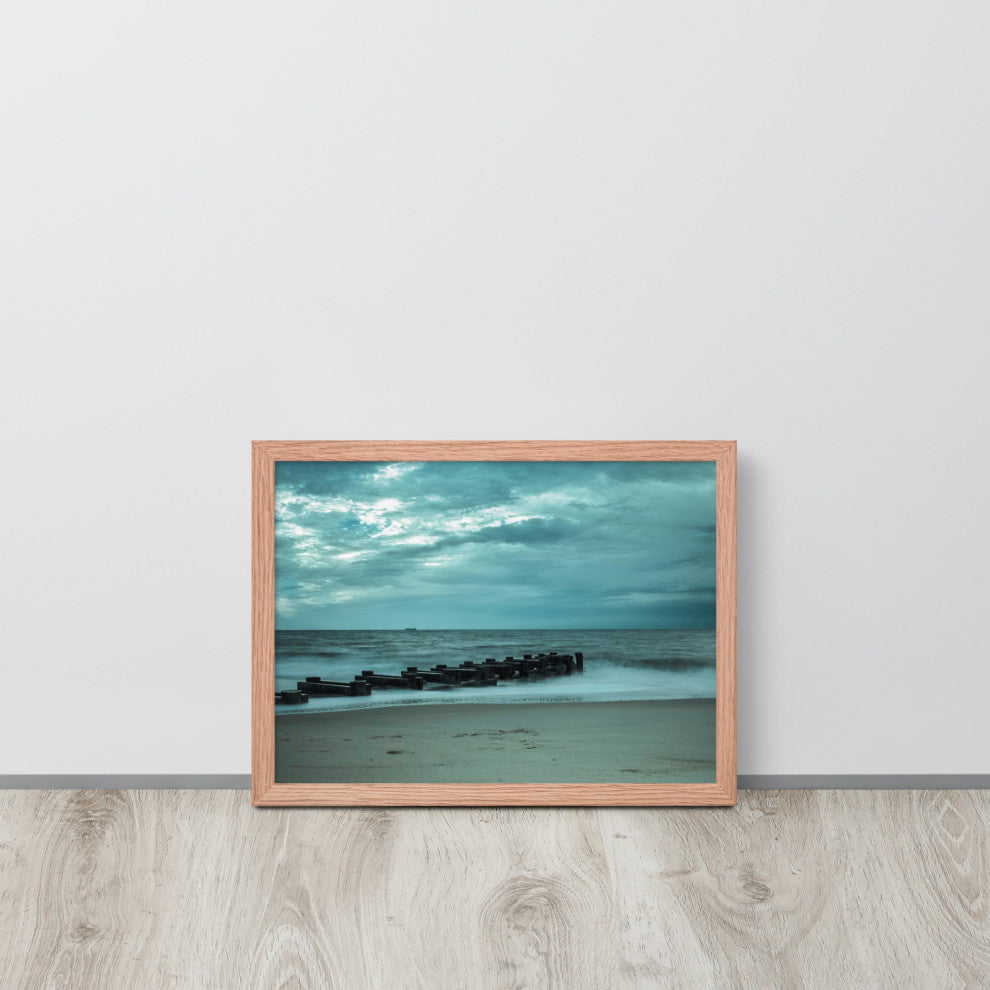 Blue Morning at Rehoboth Coastal Landscape Framed Photo Paper Wall Art Prints, Red Oak, 12" X 16"