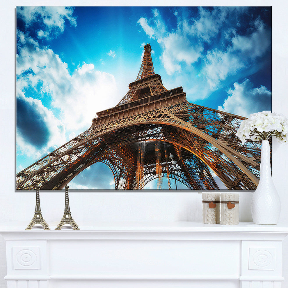 "Beautiful Paris Eiffel Tower Under Blue Sky" Cityscape Art, 60"x28", 1 Panel
