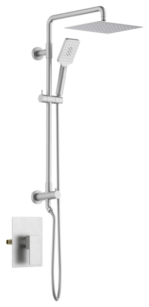 Cube 2-Function Shower Column, Rough, Valve, Brushed Nickel