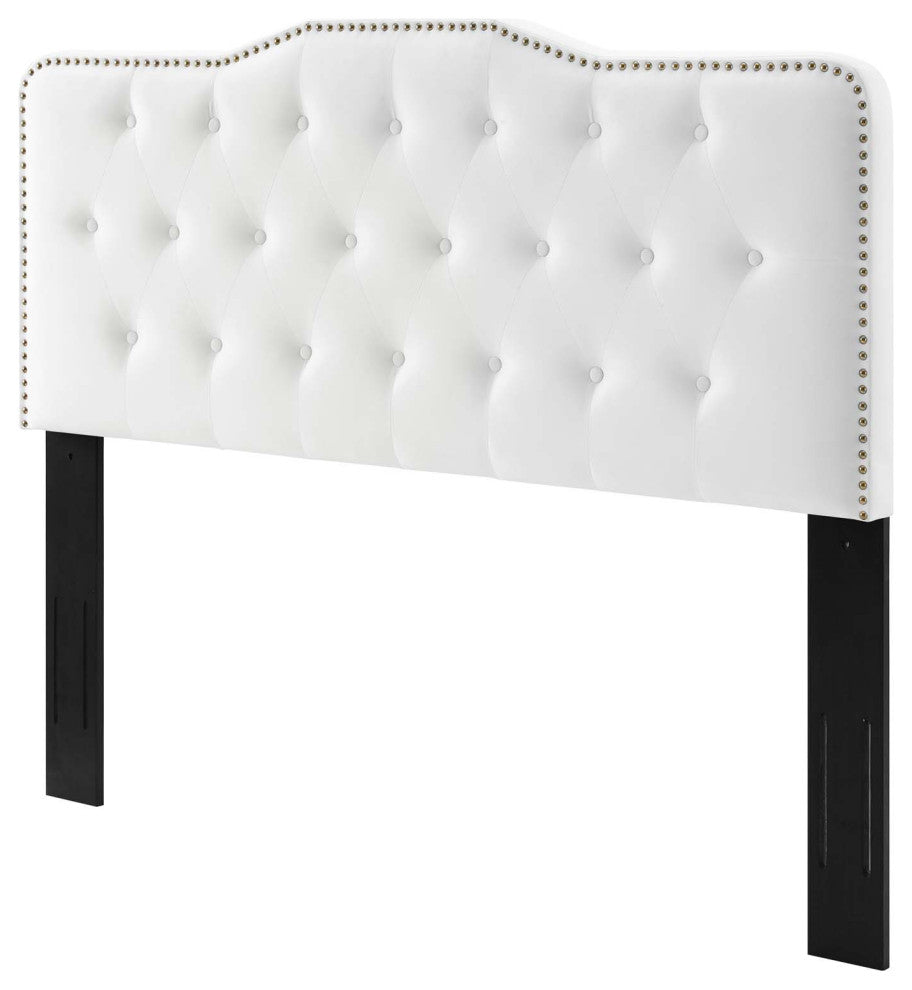 Tufted Headboard, Full Queen Size, Velvet, White, Modern Contemporary, Bedroom