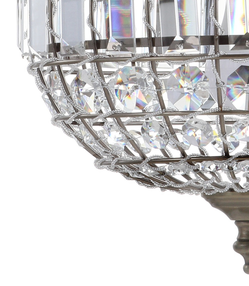 Georgina Crystal, Metal LED Chandelier Pendant, Antique Brass, 12"