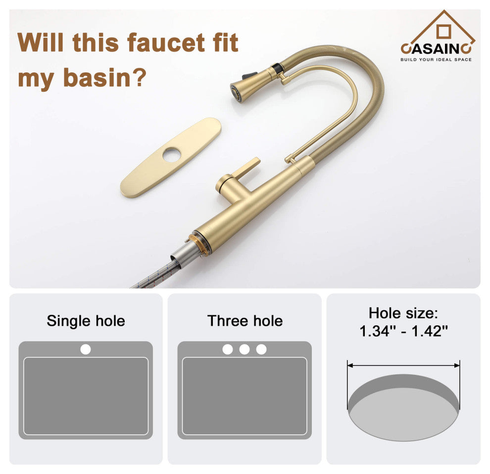 Single-Handle Spring Neck Standard Kitchen Faucet with Dual-Function, Brushed Gold