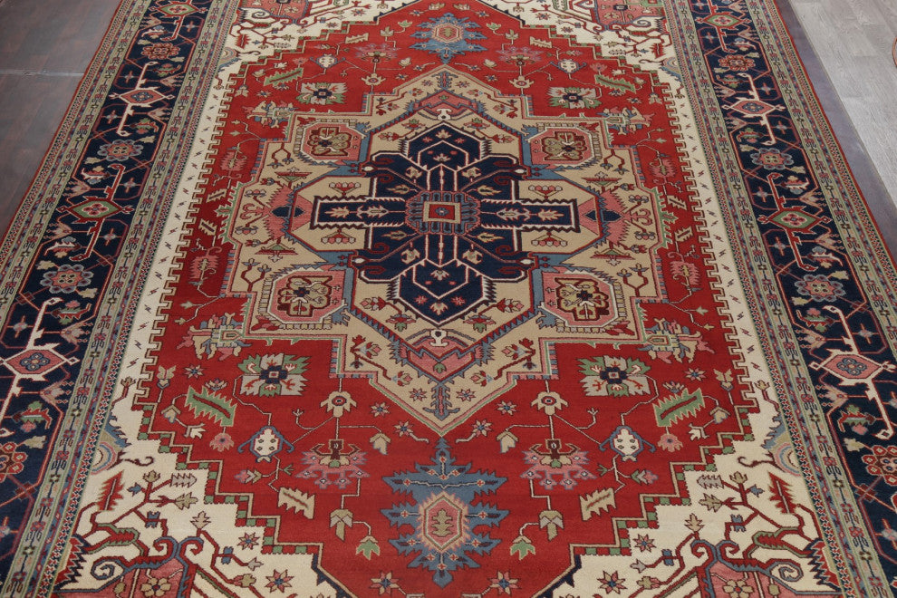 Carpet Handmade Indian Heriz Oriental Traditional Area Rug, Red, 17'11"x12'0