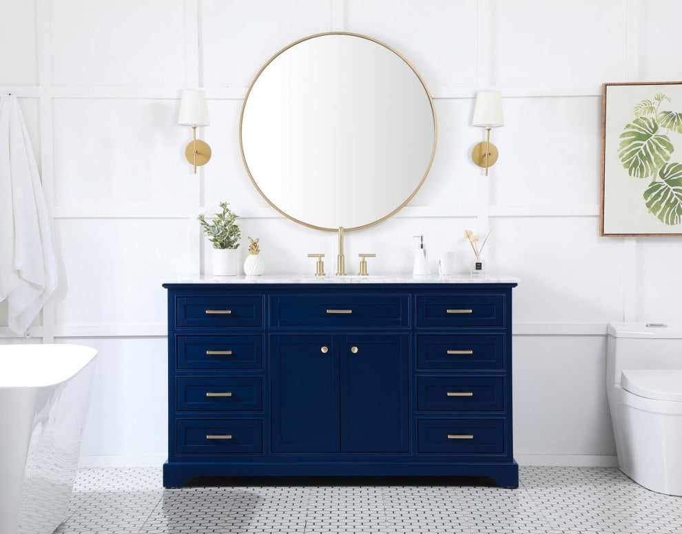 Amber Single Bathroom Vanity, Blue, Blue, 60"