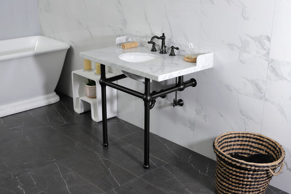 Kingston Brass LMS3630MB0 36" Carrara Marble Console Sink, Legs
