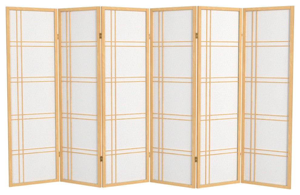 5' Tall Double Cross Shoji Screen, Natural, 6 Panels