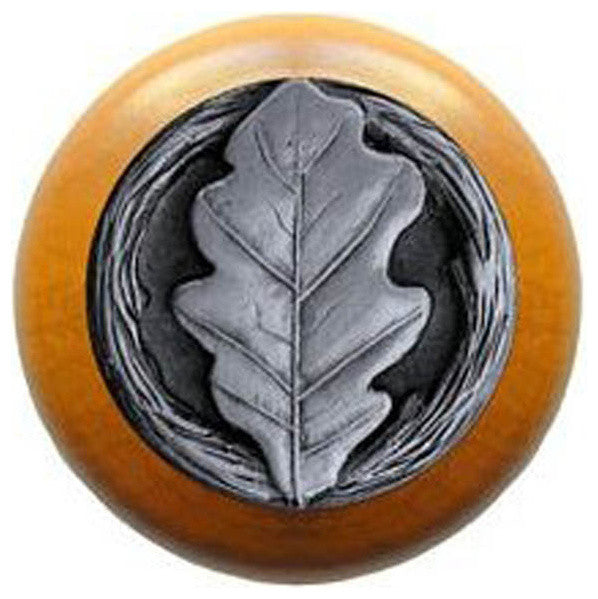 Oak Leaf Wood Knob, Antique Brass, Maple Wood Finish, Antique Pewter