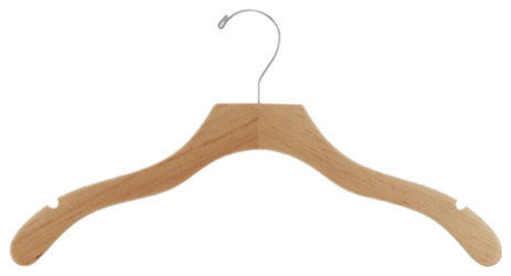 Wooden Wavy Top Hanger, Natural/Chrome Finish, Box of 25